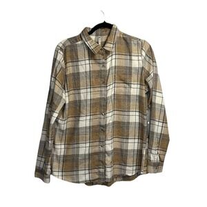 Kuhl Kamila Flannel Women's Large Beige Button Up‎ Outdoors Gorpcore Hiking